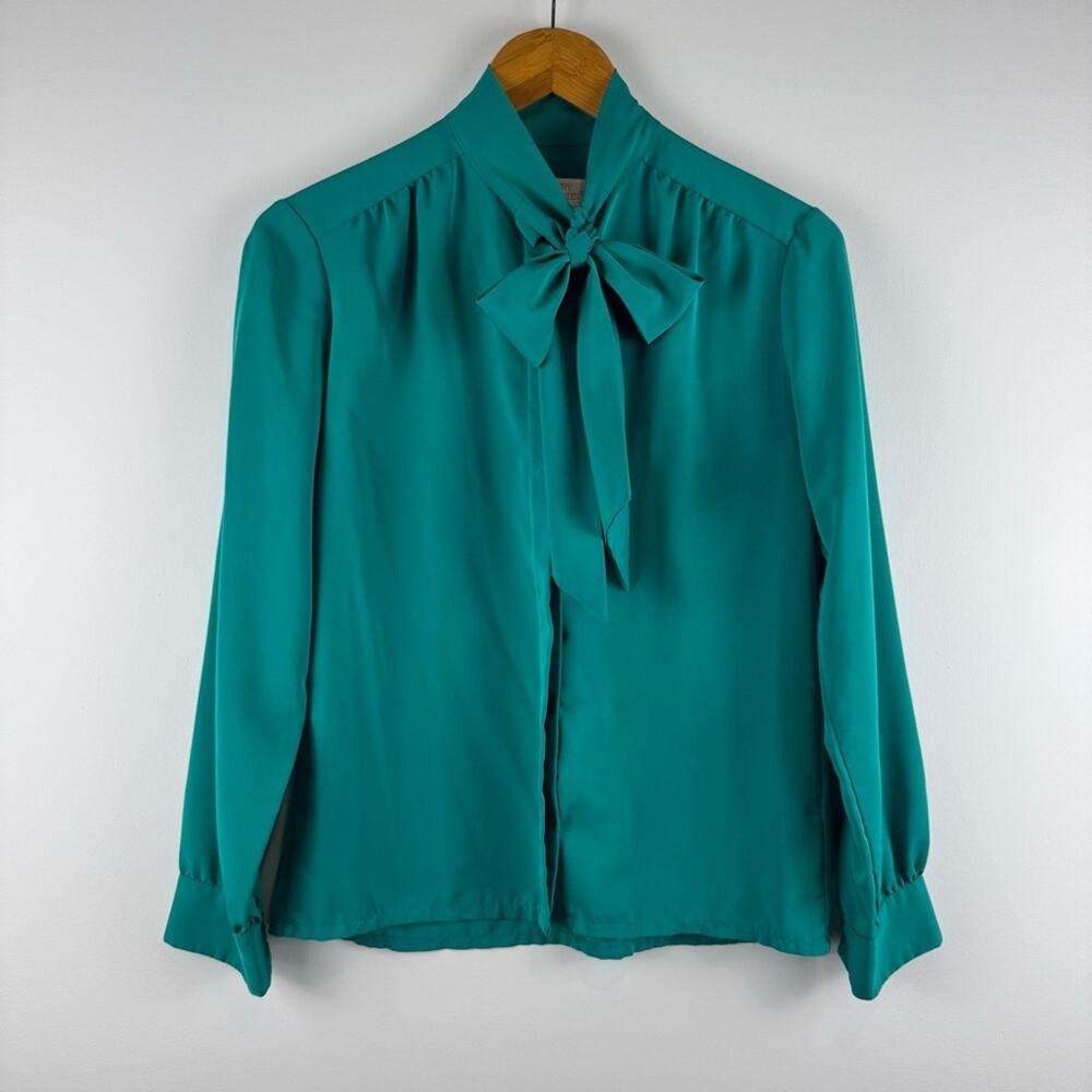Women's Teal Tie-Neck Blouse